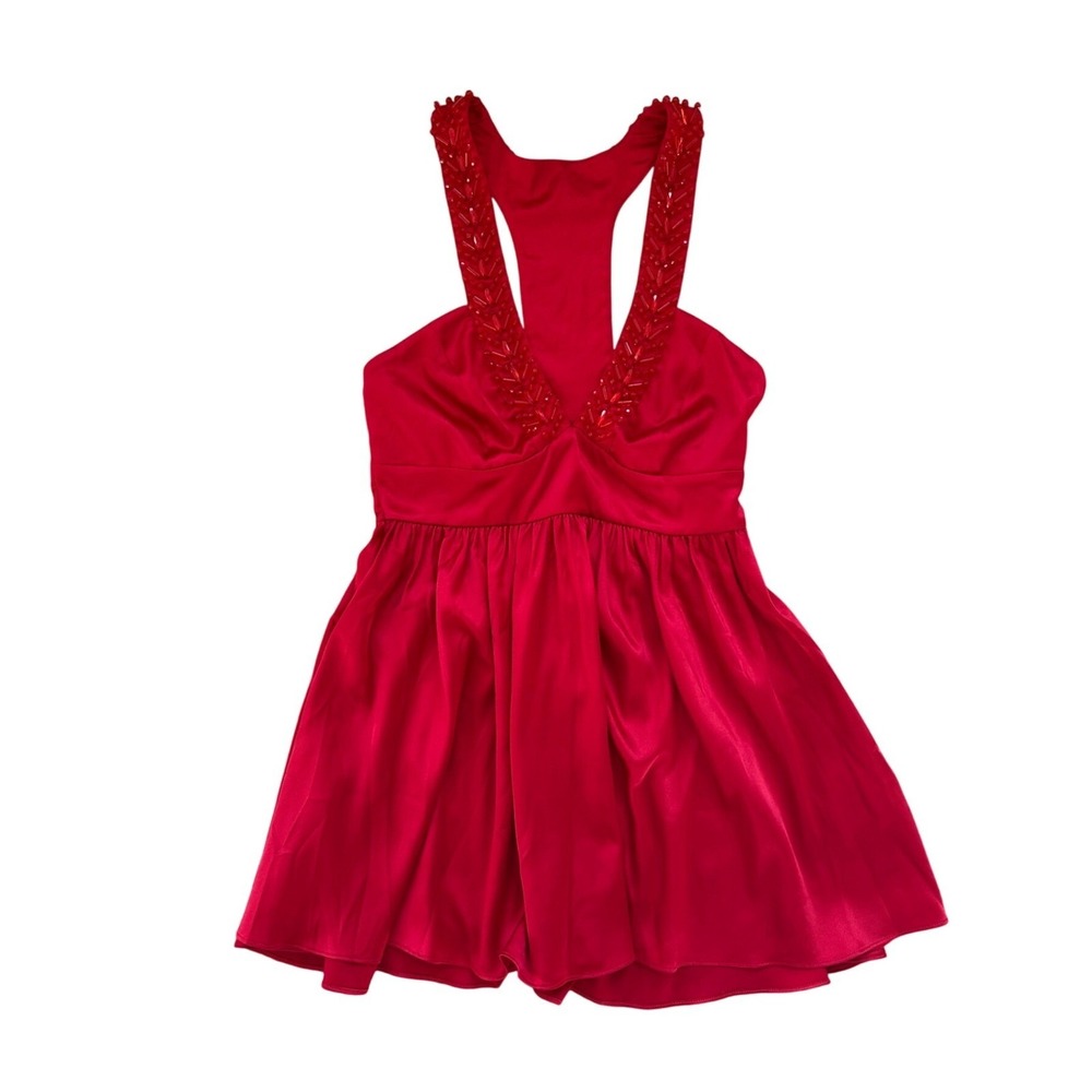 VTG victoria's Secret‎ red satin babydoll racerback mini dress y2k sequin sexy S